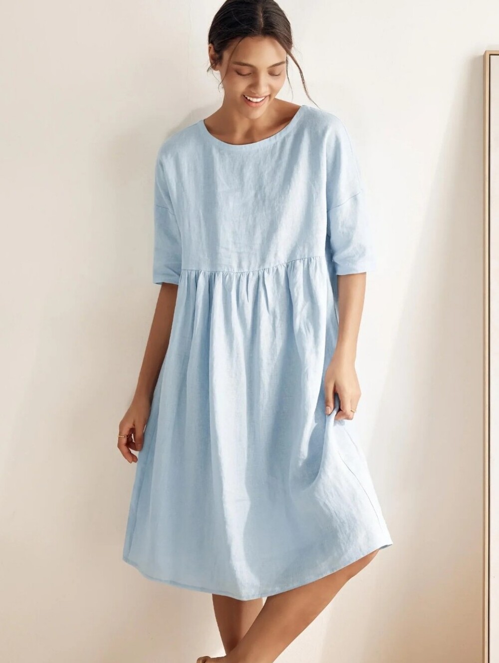 Lintico Valencia 100% Linen Dress Blue Small